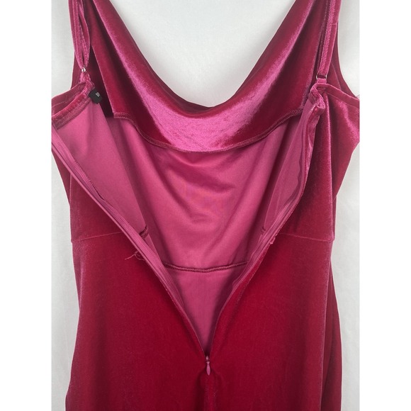 DOUBLE CRAZY Velvet Mini Dress Size M Fuchsia Pink Ruched Cowl Neck Asymmetrical - Picture 4 of 12